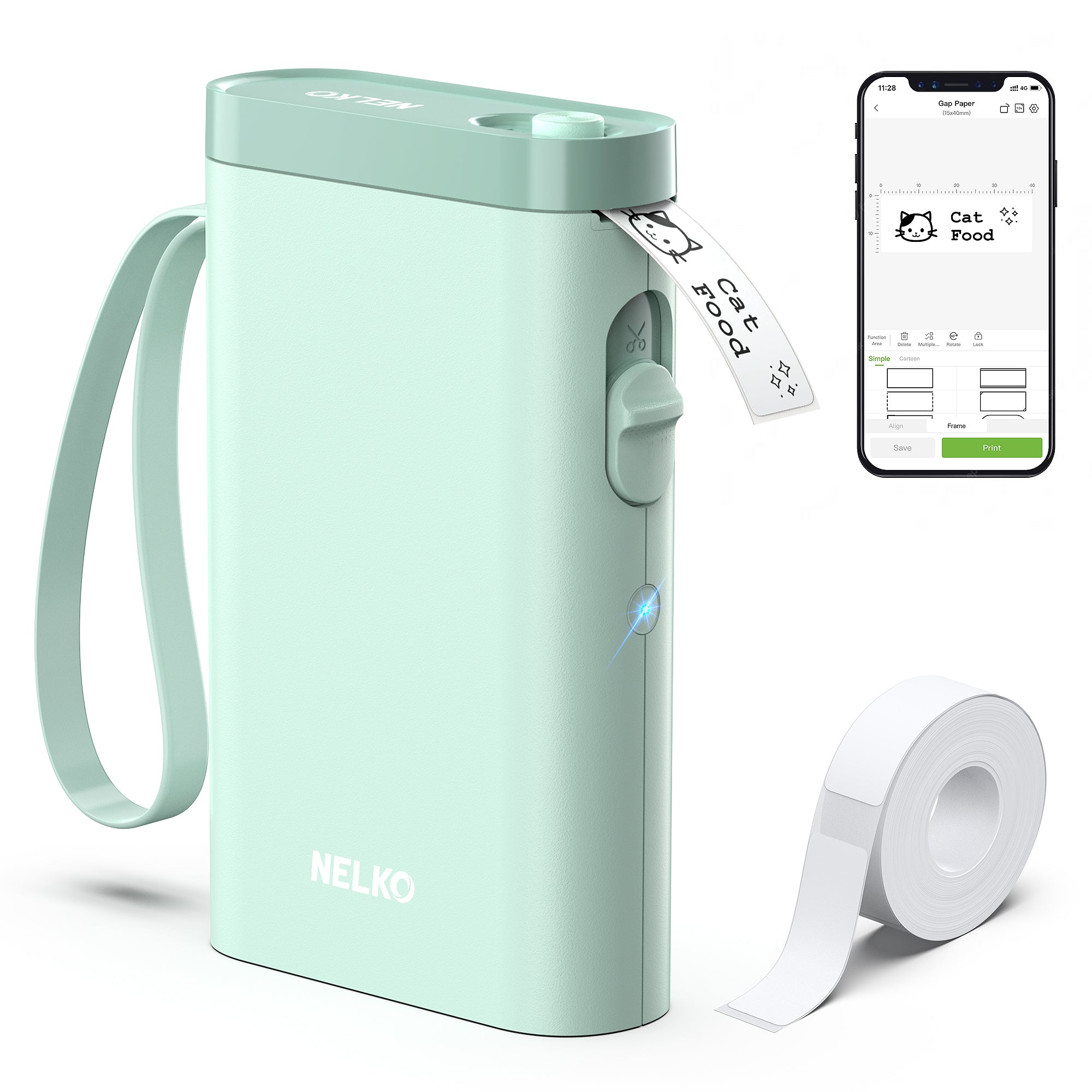 Nelko P21 ポータブル Bluetooth ラベル プリンター、グリーン