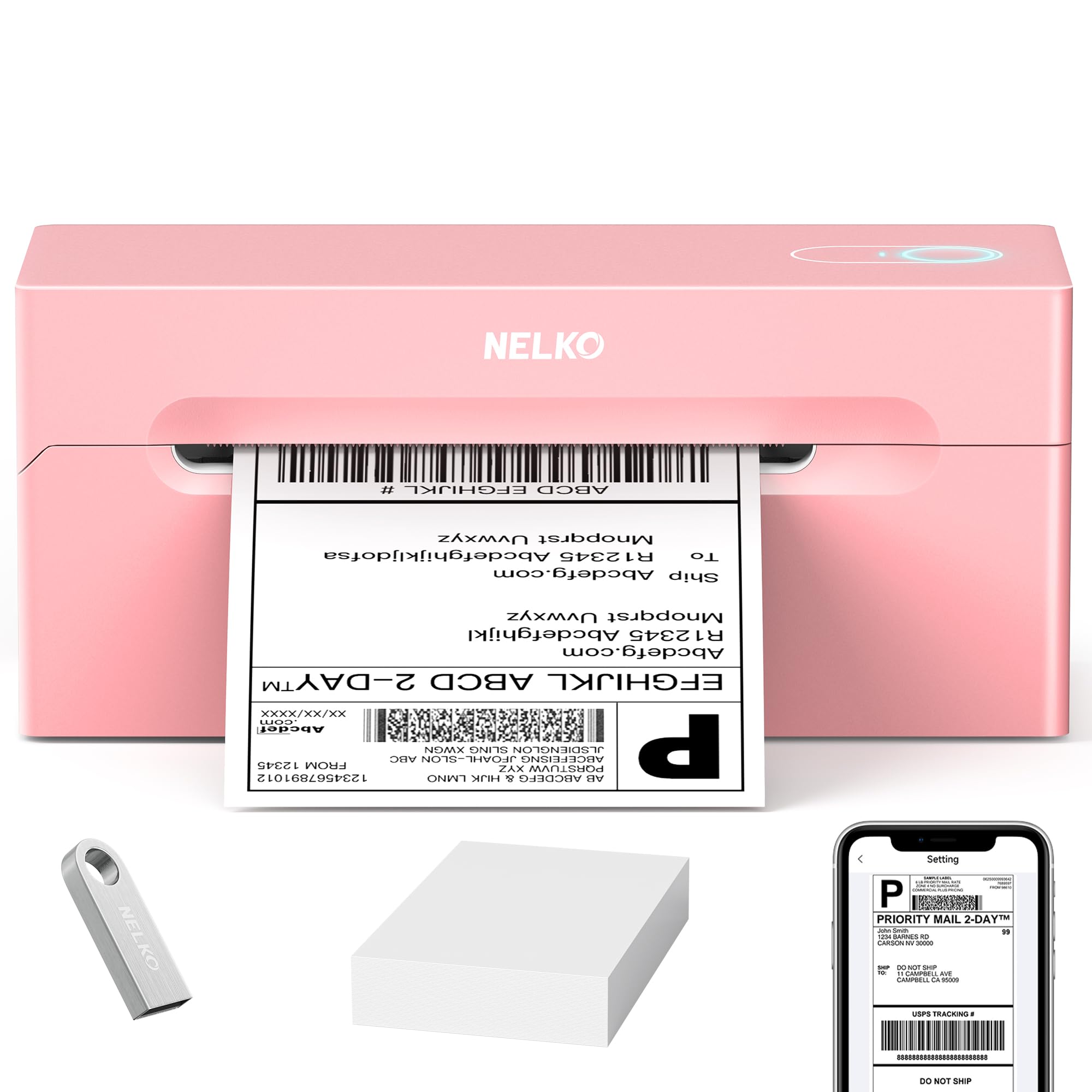 Nelko Bluetooth Thermal Shipping Label Printer PL70e(Pink