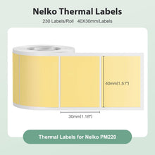 Load image into Gallery viewer, Nelko Labels for PM220, 1.57&#39;&#39; x 1.18&#39;&#39; (40x30mm) Thermal Sticker Label, 1 Roll of 230 Self-Adhesive Thermal Paper (Yellow)
