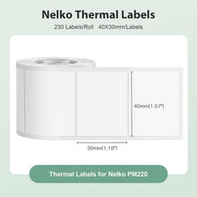 Load image into Gallery viewer, Nelko Labels for PM220, 1.57&#39;&#39; x 1.18&#39;&#39; (40x30mm) Thermal Sticker Label, 1 Roll of 230 Self-Adhesive Thermal Paper (White)
