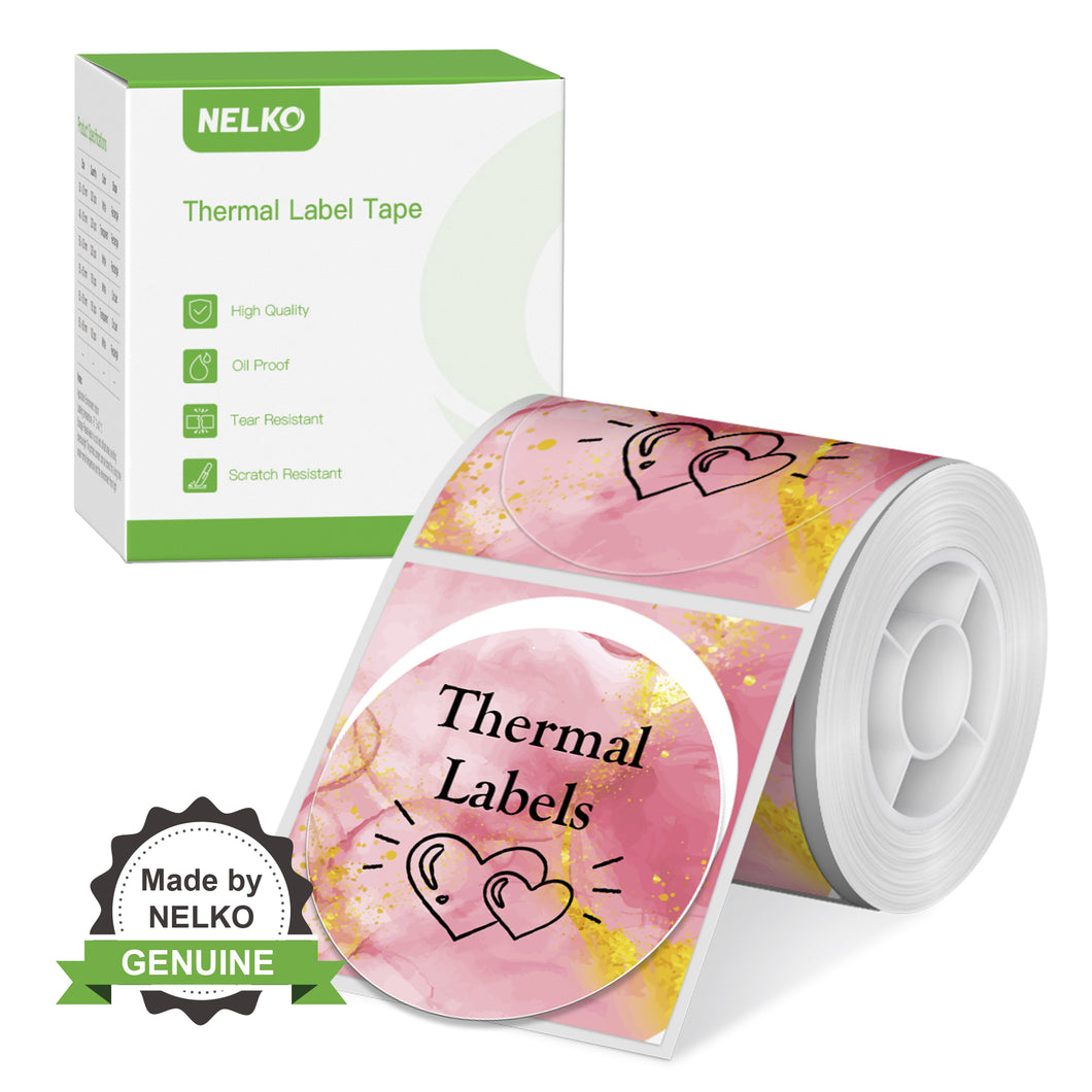 Nelko Labels for PM220, 2 inch (50mm) Round Thermal Label, 1 Roll of 150 Self-Adhesive Thermal Paper Pink Marble