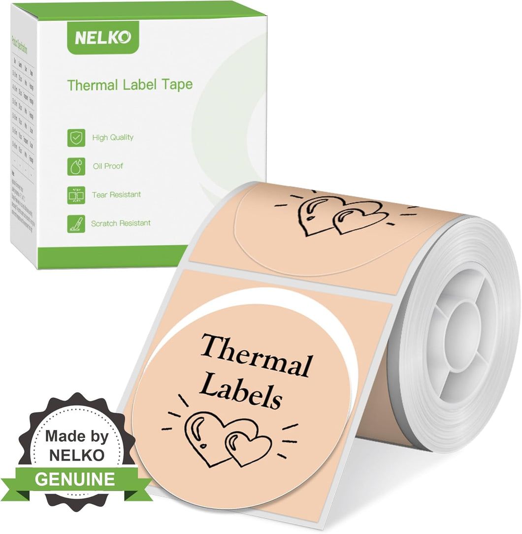 Nelko Labels for PM220, 2 inch (50mm) Round Thermal Label, 1 Roll of 150 Self-Adhesive Thermal Paper (Khaki)