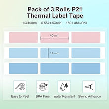 Load image into Gallery viewer, NELKO Genuine P21 Label Maker Tape, Adapted Label Print Paper, 14x40mm (0.55&quot;x1.57&quot;), Standard Laminated Labeling Replacement, Multipurpose of P21, 180 Tapes/Roll, 3-Roll, Light Blue/Sky Blue/Pink
