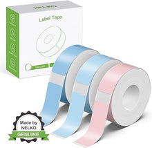 Load image into Gallery viewer, NELKO Genuine P21 Label Maker Tape, Adapted Label Print Paper, 14x40mm (0.55&quot;x1.57&quot;), Standard Laminated Labeling Replacement, Multipurpose of P21, 180 Tapes/Roll, 3-Roll, Light Blue/Sky Blue/Pink
