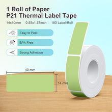 Lade das Bild in den Galerie-Viewer, Nelko Genuine P21 Label Maker Tape, Adapted Label Print Paper, 14x40mm (0.55&quot;x1.57&quot;), Multipurpose of P21 Label Maker, 180 Tapes/Roll, 1 Roll, Green
