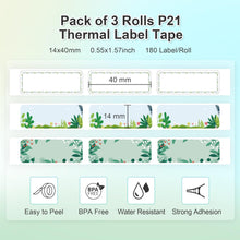 Lade das Bild in den Galerie-Viewer, NELKO Genuine P21 Label Maker Tape, Adapted Label Print Paper, 14x40mm (0.55&quot;x1.57&quot;), Standard Laminated Labeling Replacement, Multipurpose of P21, 180 Tapes/Roll, 3-Roll, Plant Theme
