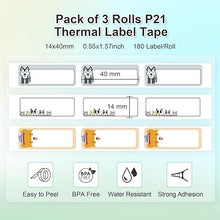 画像をギャラリービューアに読み込む, NELKO Genuine P21 Label Maker Tape, Adapted Label Print Paper, 14x40mm (0.55&quot;x1.57&quot;), Standard Laminated Labeling Replacement, Multipurpose of P21, 180 Tapes/Roll, 3-Roll, Cute Theme
