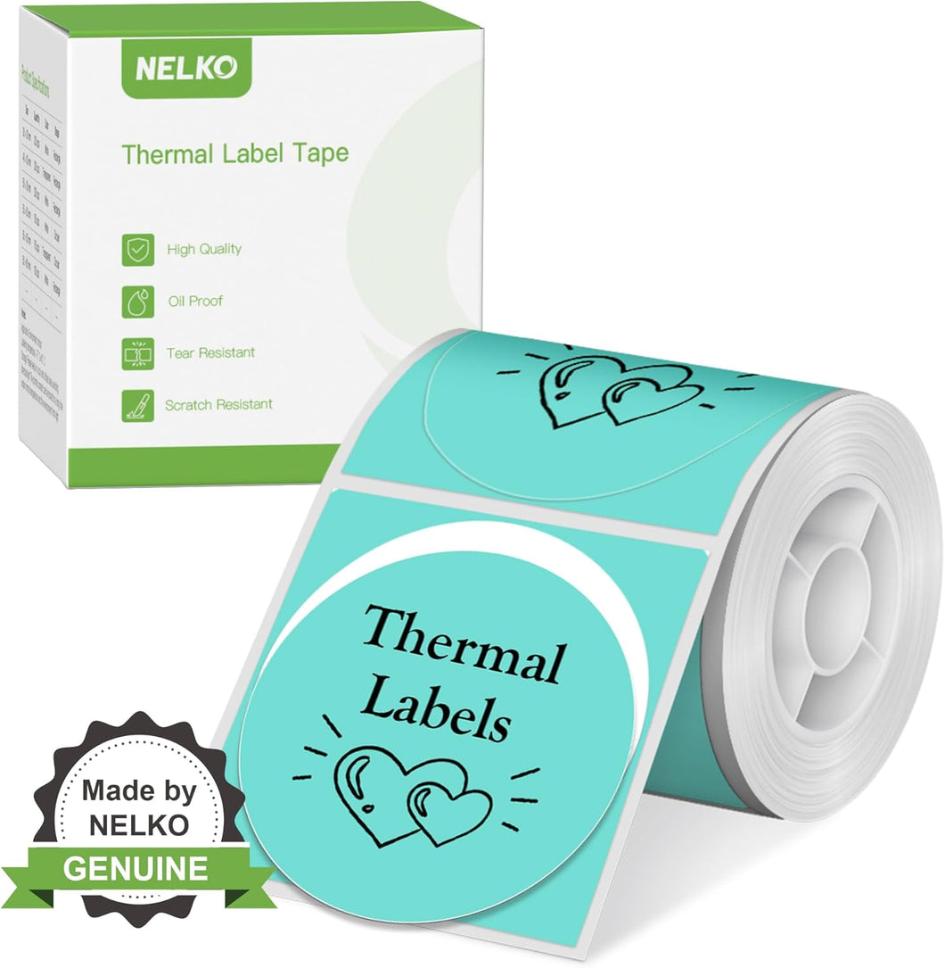 Nelko Labels for PM220, 2 inch (50mm) Round Thermal Label, 1 Roll of 150 Self-Adhesive Thermal Paper (Green)