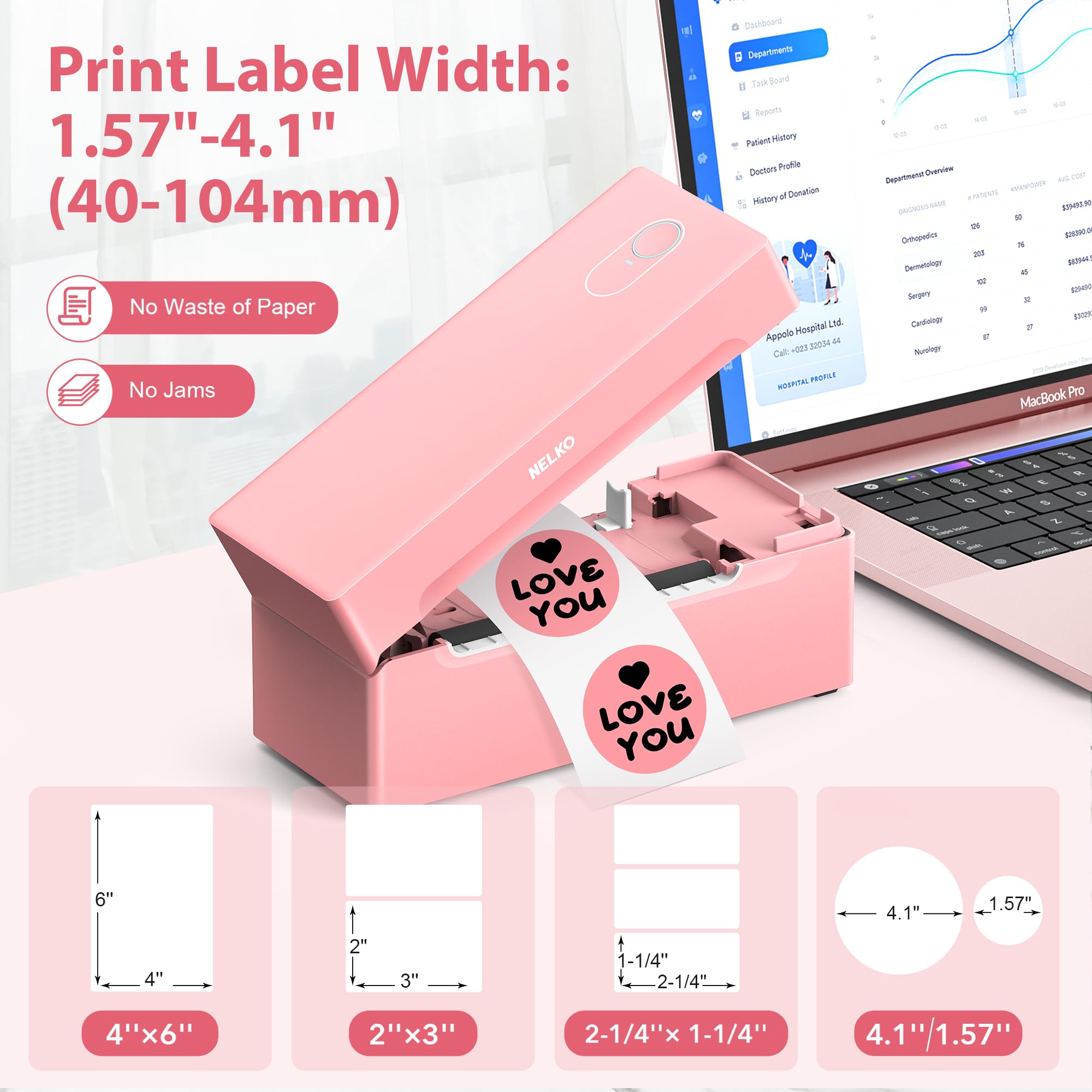 Nelko Bluetooth Thermal Shipping Label Printer PL70e(Pink